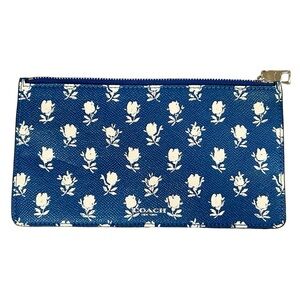 Coach Floral Print Blue Leather Zip Pouch | Rosebud Wristlet